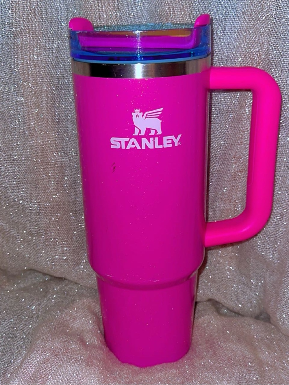 STANLEY Hot Pink Sparkly Tumbler with Handle and Colorful Matching Lid